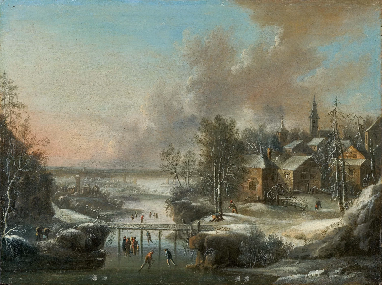 Johann Christian Vollerdt - Paesaggio con persone su un lago ghiacciato